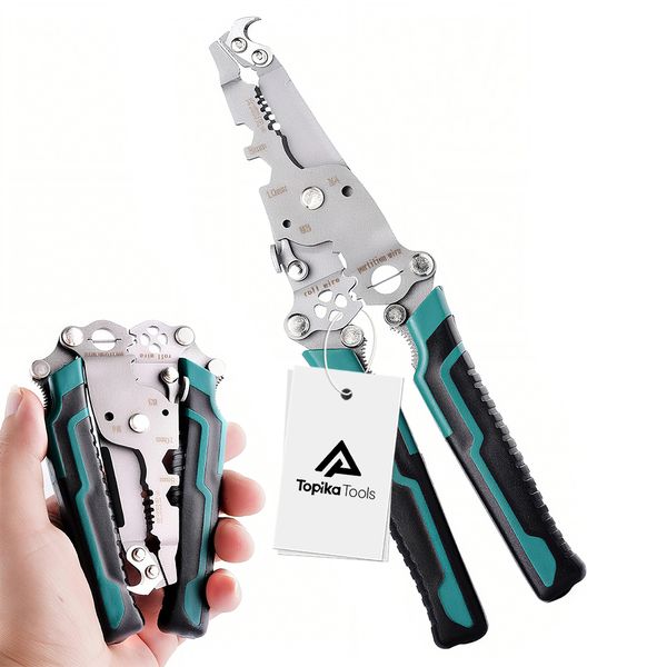 Topika 18 in 1 Folding Wire Stripper Crimper Tool, Electrician wire cutters