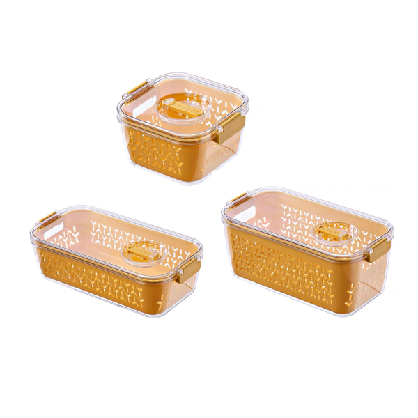 3 Pieces Of Stackable Food Preservation Container With Drain Box - Yellow