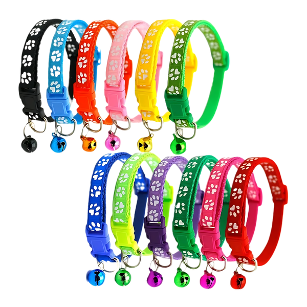 Pet Collars Set of 10 with Bells - Adjustable for Dogs &amp; Cats