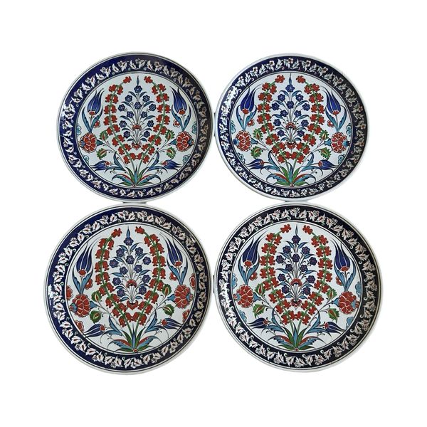 Glam &amp; Decor, Set Of 4 Iznik Design Turkish Decorative Ceramic Plates