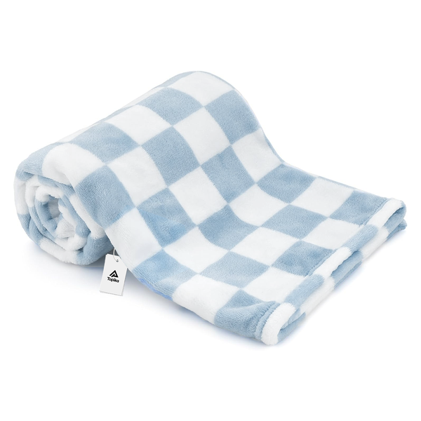 Topika Blue Fluffy Checkered Baby Blanket, Soft Fleece Infant 100x150cm 1pc