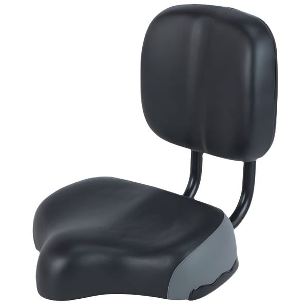 Leather Bicycle Seat with Adjustable Backrest for Adult Bikes - Black