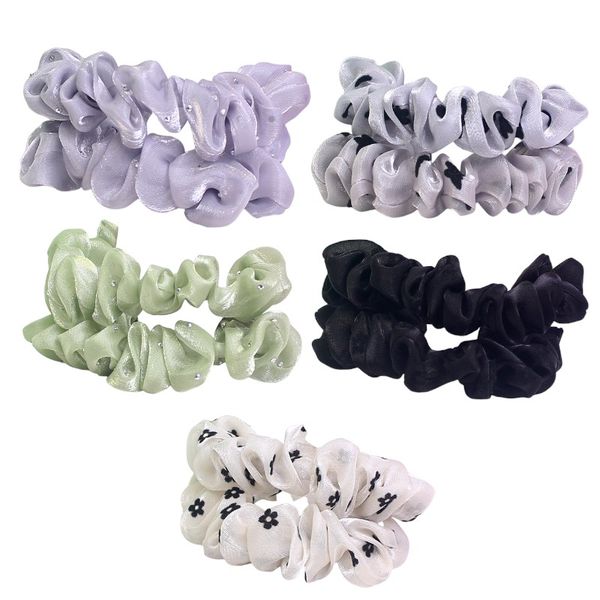 5 Pack Hot Diamond Mesh Scrunchie Set - Multicolor
