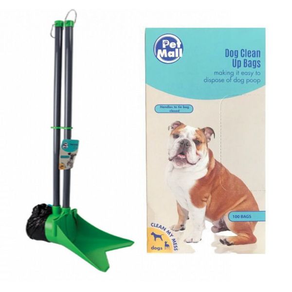 Pet Poop Scoop Spade + 100 Clean Up Bags Set - For All Dog Sizes