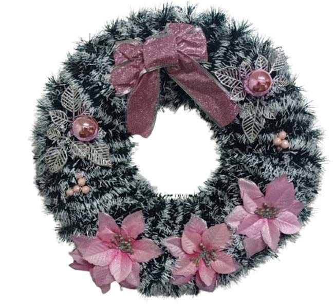 Pink &amp; Silver Christmas Wreath for Front Door