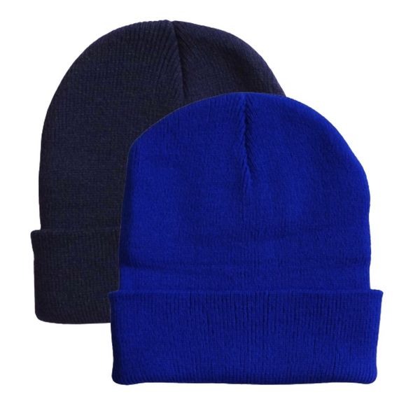 Knitted Beanie 2 Pack - Navy Blue &amp; Royal Blue