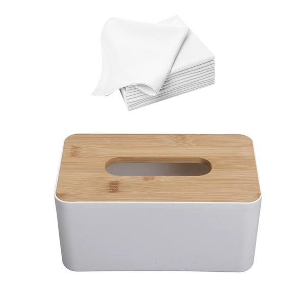 Modern Desktop Tissue Box with Bamboo Lid &amp; 200 x 2-Ply Facial Tissues