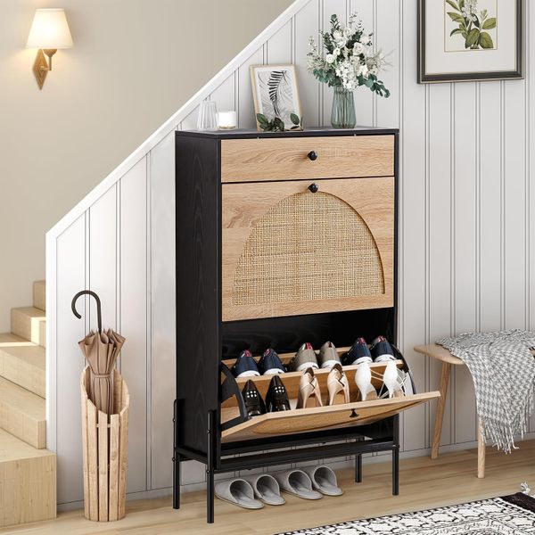 Shoe Rack Flip-Top Storage Cabinet Organizer with Drawer Adjustable Shelves