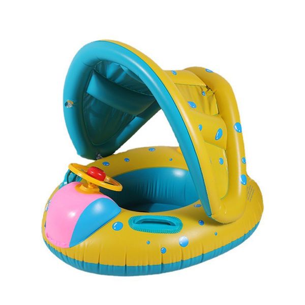 Kids Swim Boat Seat Inflatable Float with Sunshade Canopy &amp; Steering Wheel