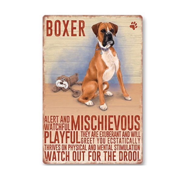 Decor Pet Metal Tin Signs Wall Picture Boxer 30cm