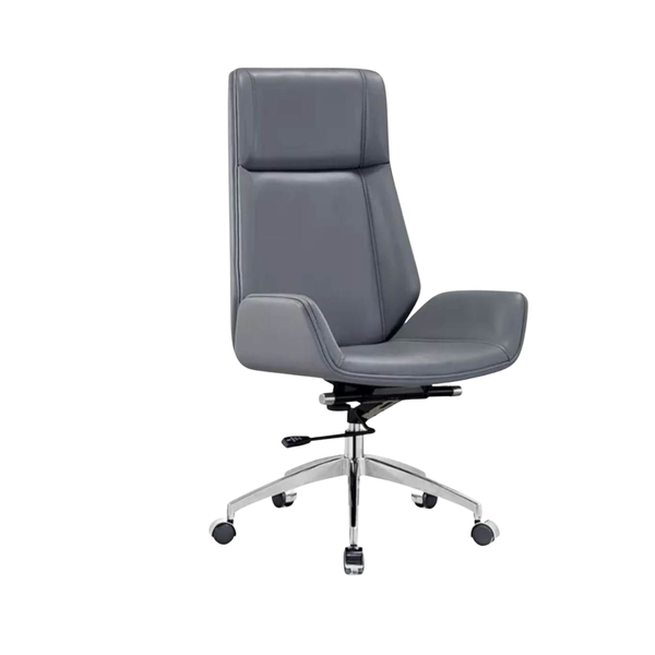 Grey-High Back Executive Office Chair PU Leather Chrome Base-F067-A