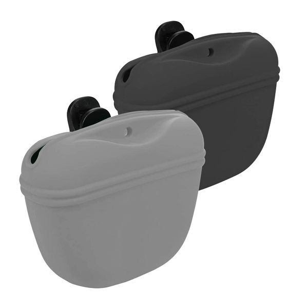 2 Piece Silicone Dog Treat Pouch Small Training Bag-Black &amp; Grey