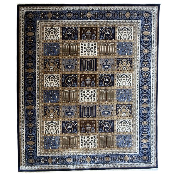 400 l X 300 W cm Bakhtyari Persian Design Machine Made Blue And Brown Rug