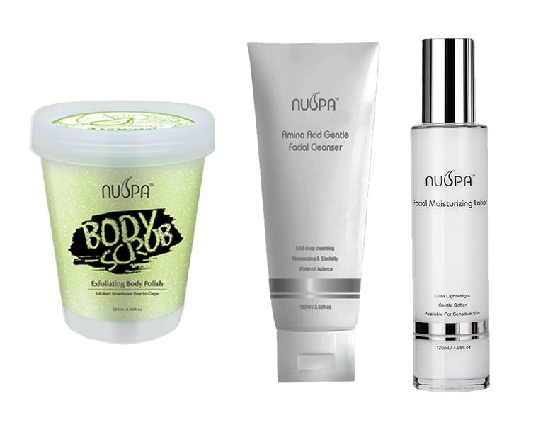 Nuspa Avocado Body Scrub+Amino Acid Facial Cleanser+Moisturizing Lotion