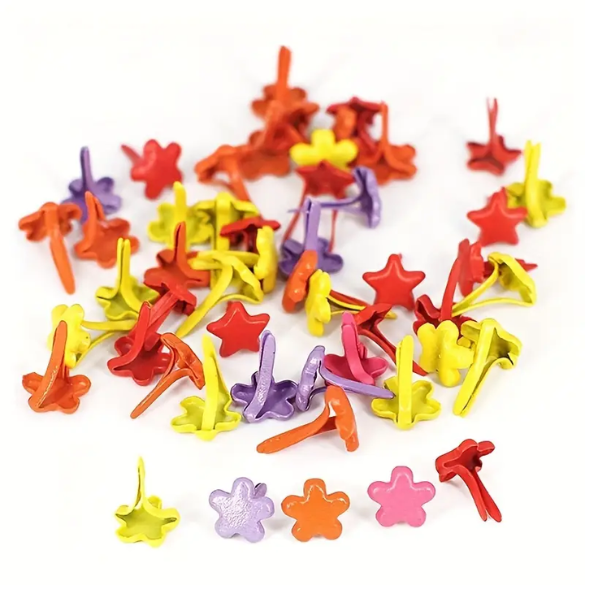 Small Multicoloured Flower Brads - pack of 25