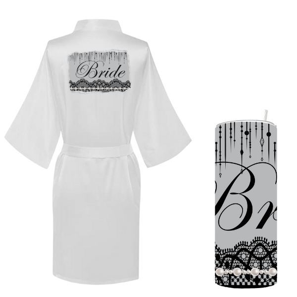Wedding Bride Printed Summer Gown with Tumbler - Lace Bride