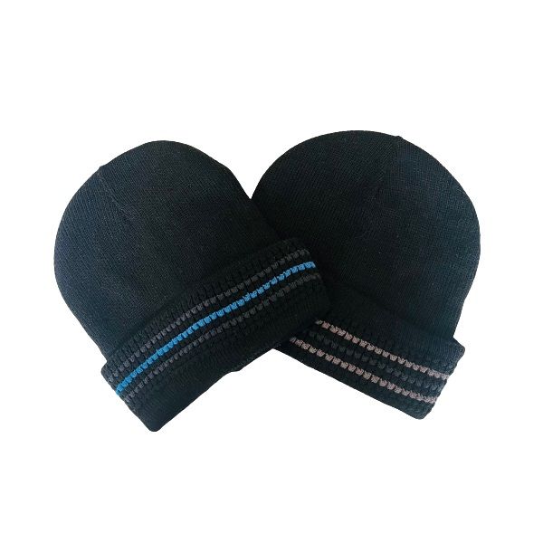 Black Mens Beanies with Fleece Lining - Pack of 2