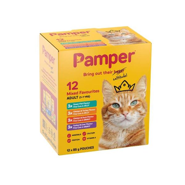 Pamper Adult Wet Cat Food in Jelly &amp; Gravy Multi-Pack (12 x 85g)Pouches