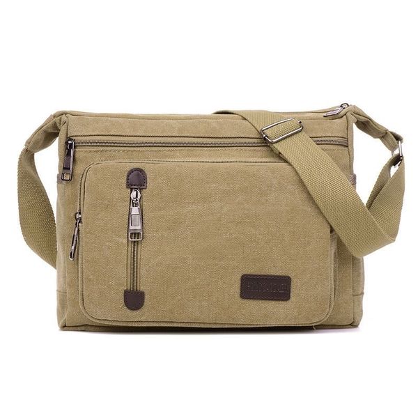 Multi Layered Canvas Shoulder Bag-Khaki