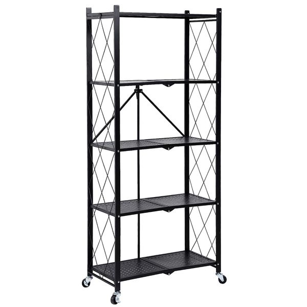 Multi Tier Foldable Storage Rack Tier Folding Kitchen Rack Unit with Wheel - Four Layers