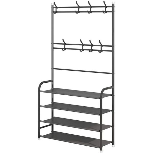 3 in 1 Multifunction 4 -Tier Coat &amp; Shoe Shelf Rack Organizer With 8 Hooks