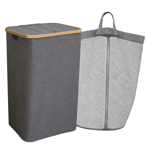 New Elements Premium Bamboo Laundry Basket with Removable Inner Bag - Grey