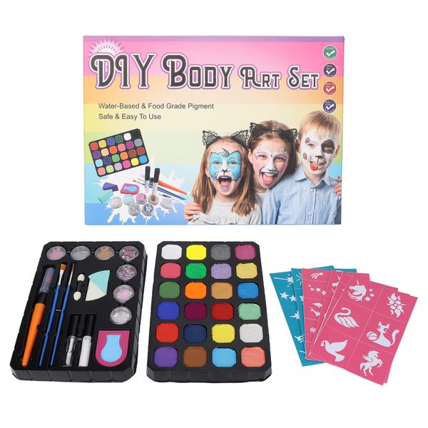 Face Body Painting Palette 24 Colors Pigment 72g Sequin 9ml Powder 12g