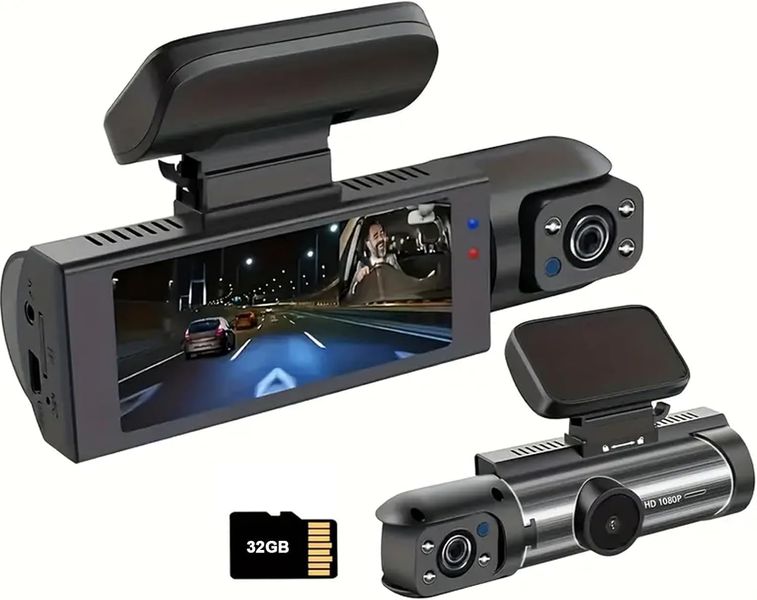 1080P Dual Dash Cam with Infrared Night Vision, 3.16" IPS Screen