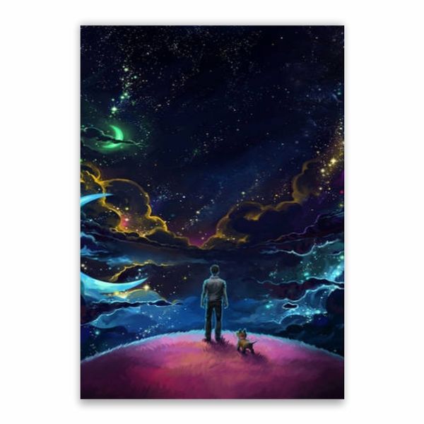 Man And Dog Under Night Sky Poster - A1