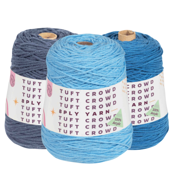 TUFT CROWD - Cloud Blue Yarn, 8-ply Tufting Yarn ( 3 x 400g ),Knitting Yarn