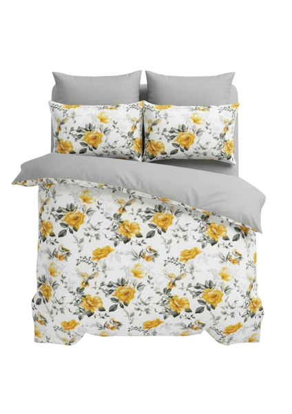 Floral Pattern Queen Duvet Cover Set Bed Linen Bedding - White With Blue - 4 Piece