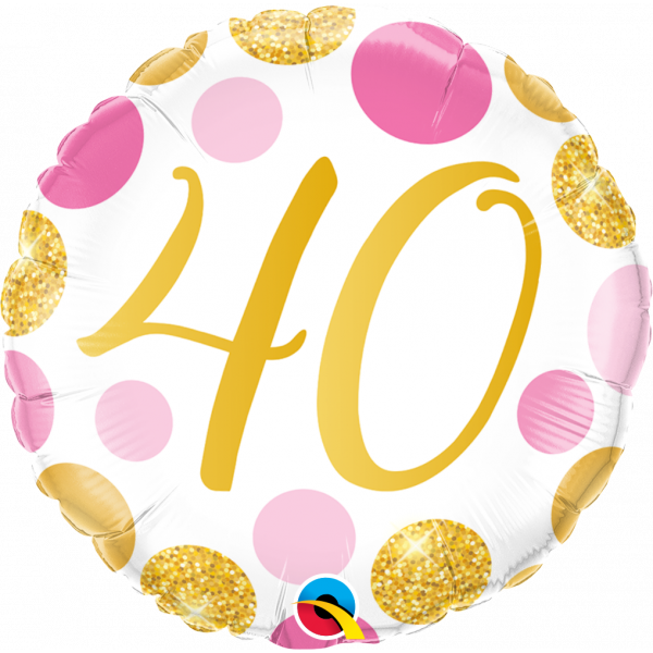18 Inch Foil Age 40 Pink &amp; Gold Dots