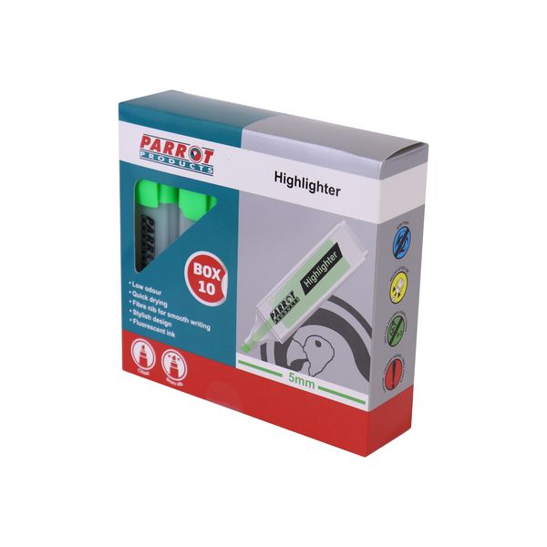 Parrot Products Highlighter Chisel Tip - Green (Box of 10)