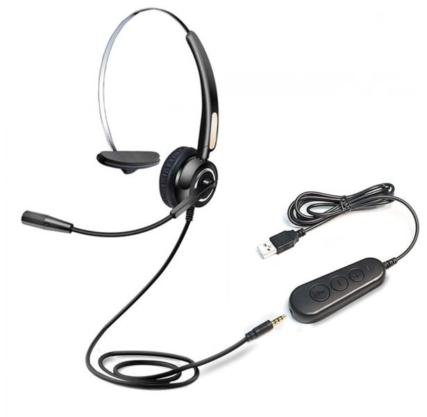 TUFF-LUV Dual Connectivity VH510 USB &amp; 3.5MM Mono Call Centre Head Set - Black