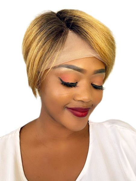 Brazilian T-part Wig Pixie Wig - Ombre Blonde