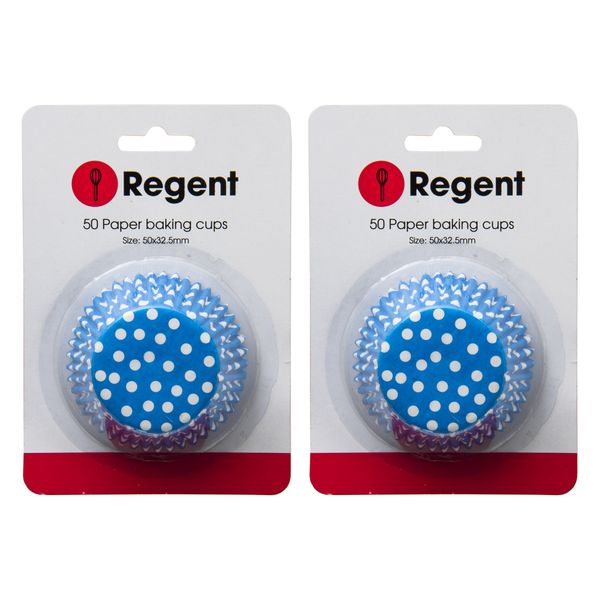 Regent Cake Cups Blue With White Dots 50mm:Dx32.5mm 2 Pack 100 Pieces
