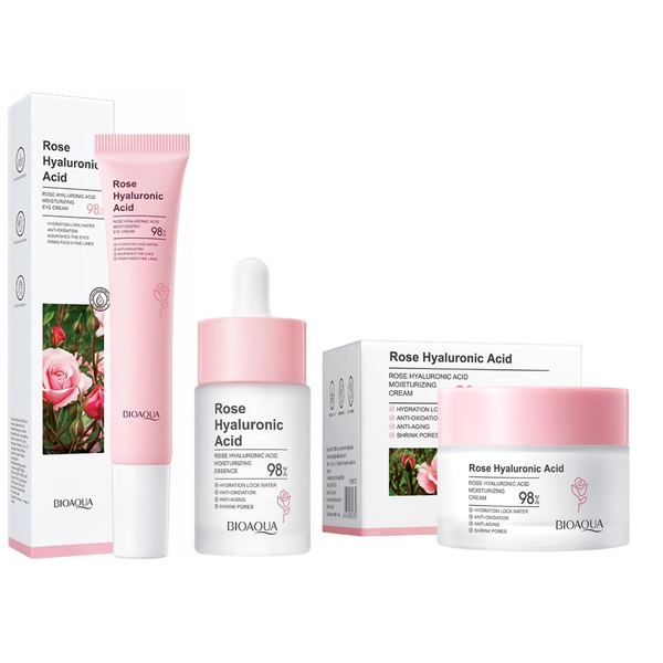 3-Piece Rose Hyaluronic Acid Skincare Set: Anti-Aging Glow kit for Face