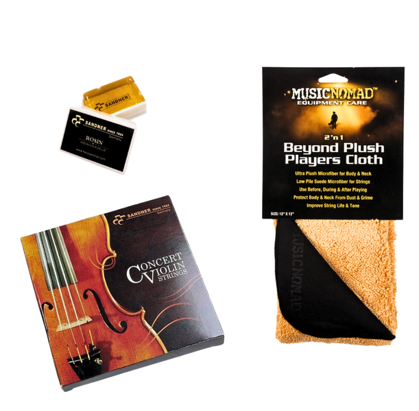 Violin Accessory Kit - Strings, Microfiber Cloth &amp; Rosin