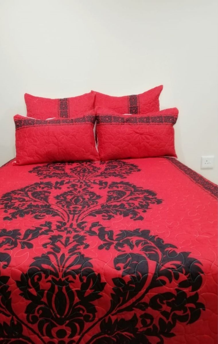 5 Piece Red & Black Flowered Quilt Bedspread Set Buy Online in South