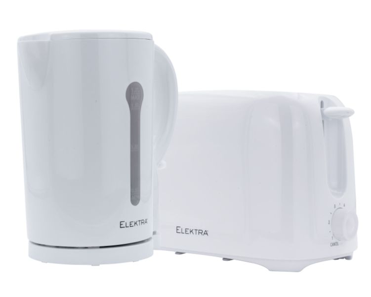 Elektra Cordless Kettle 1.7L and 700W 2 Slice Toaster Breakfast Set White