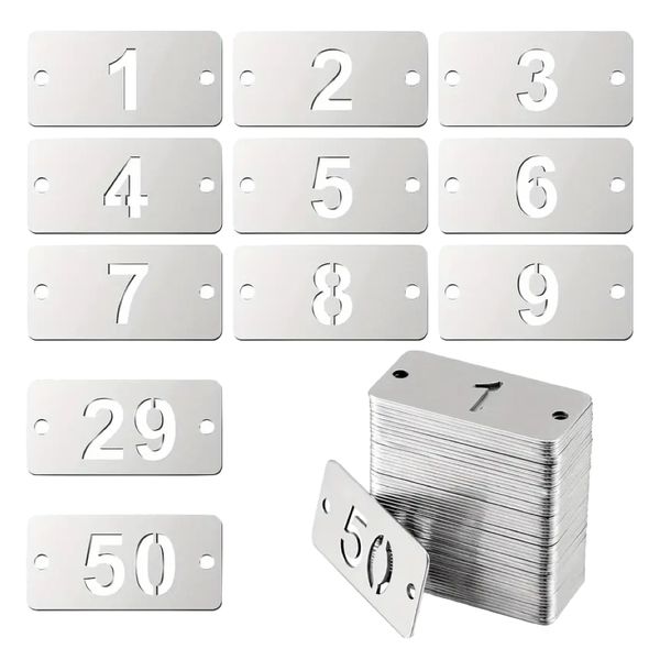 Tool Stainless Steel Numbered 1 - 50 Tags With Two Holes Set of 50 - 4cm
