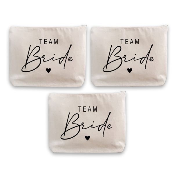 Cream &amp; black Team bride wedding bridal party make up bags - set of 3