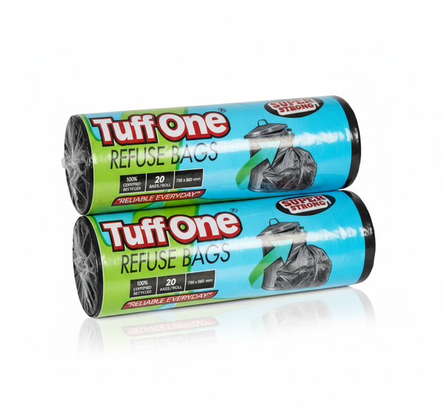 Tuffone Black Refuse Bags 20 Piece 750x950mm for Waste Disposal - 2 Pack