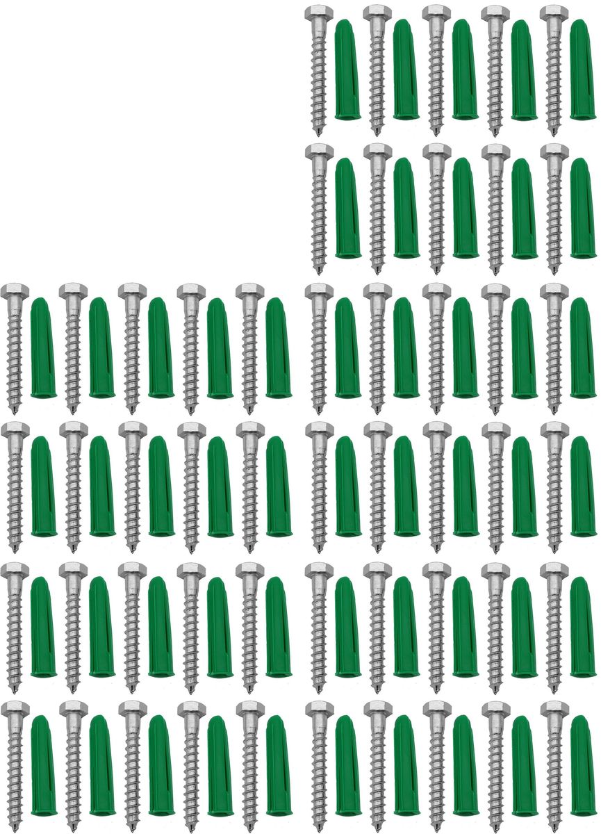 50 X Coach Screws Galvanized (65mm x 8mm) plus 50 X Wall Plugs combo