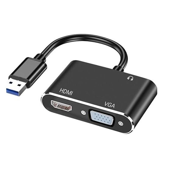 USB 3.0 Dual Display Short Adapter - HDMI, VGA &amp; 3.5mm Audio