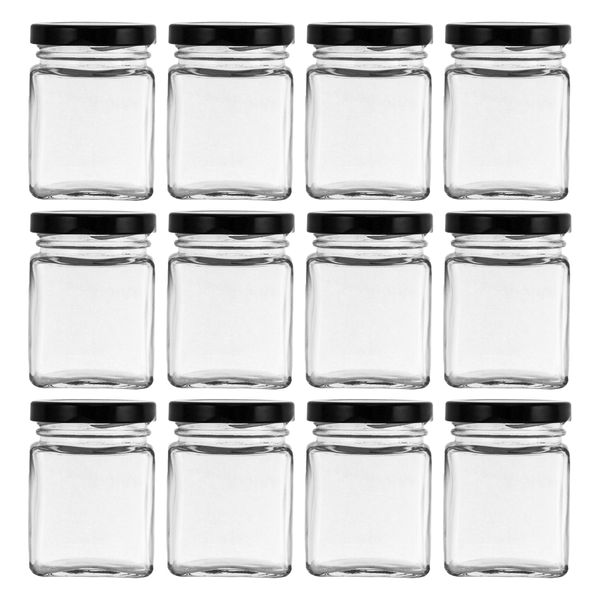 Regent 150ml Glass Square Jar With Black Lid 12 Pack (76X55X55Mm)