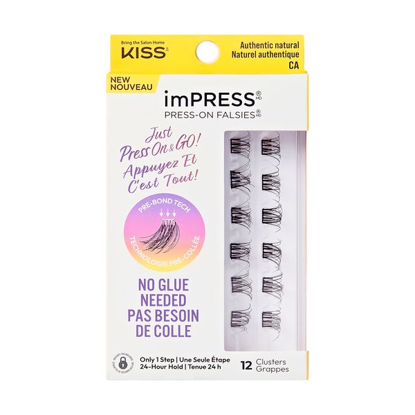KISS imPRESS False Eyelashes, 12 Clusters, Authentic Natural', 12 mm
