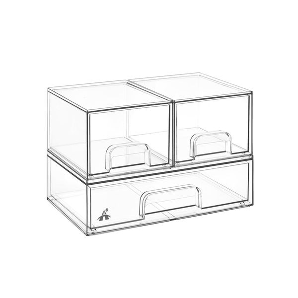 Alanes Stackable Storage Drawers Set Clear Organiser Bins for Vanity