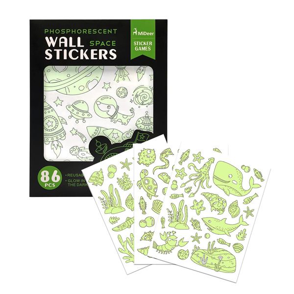 Mideer Space Themed Glow-in-the-Dark Wall Stickers: 86 Stickers