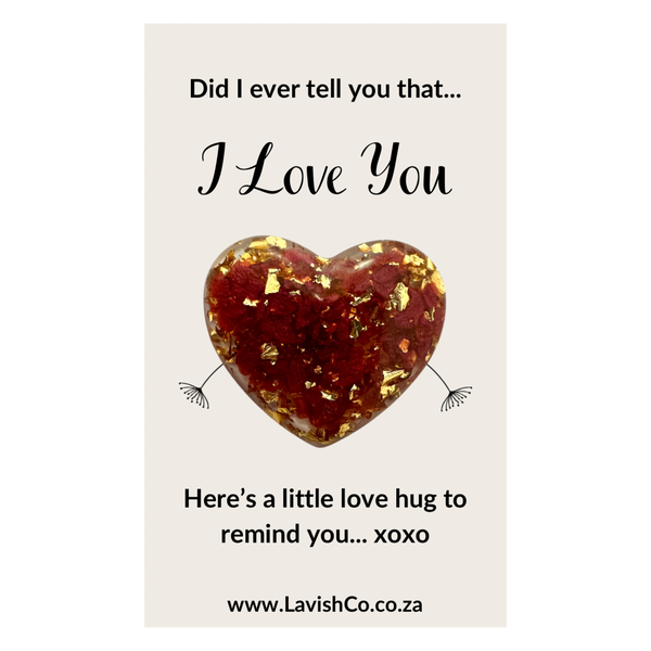 Pocket Love Hug Gift - Gold Leaf Resin Heart - Romantic Red &amp; Gold